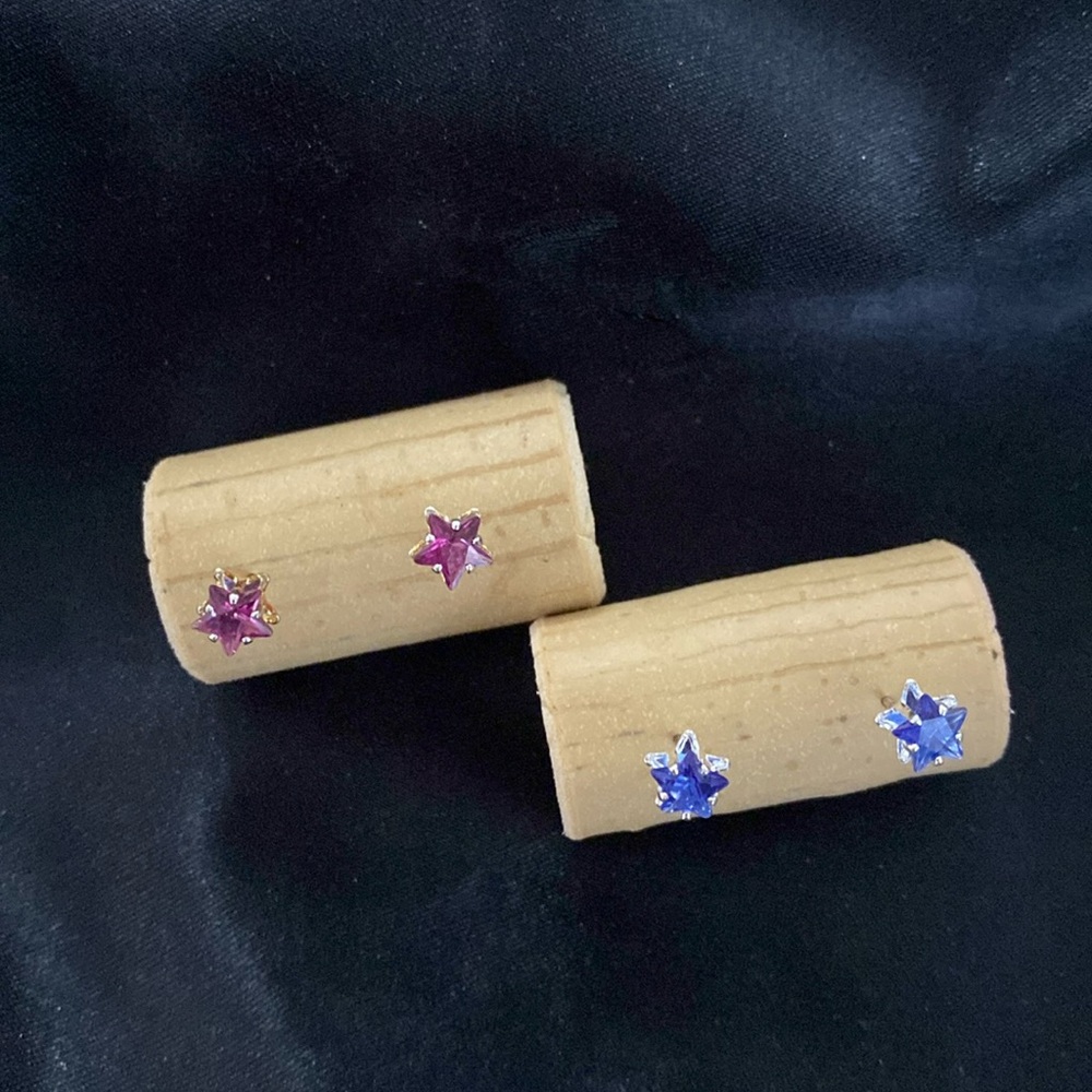 Two Pairs of 9.25 Silver Star Shaped Earrings (Blue & Pink)